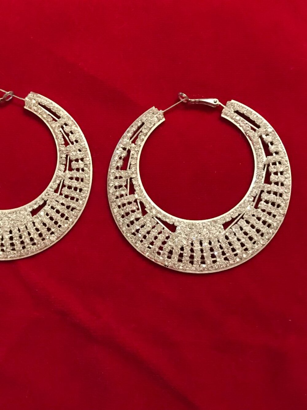 Silver Rhinestone Moon Hoop Earrings - Picture 2 of 6